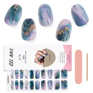 Hot Sale 3D Semi Cured White UV Nail Gel Wraps 20 Stickers NG200003 Solid Color Decor Nail Strips