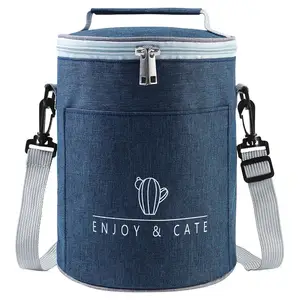 Round Shape Portable Custom Outdoor Picnic Dinner Bento Box Storage Bag Aluminum Foil Insulation Cooler Bag Insulated Lunch Bag