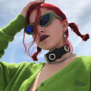 2020 nuevo gafas de ojo de gato oval retro gafas de sol para mujer negro azul oscuro lentes moda sombra de ojo de gato gafas - Product Image 5