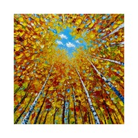 Peinture personnalisée à la main Forêt de bouleaux d'automne Acrylique sur toile Texture impasto Art mural 60x60cm Décoration intérieure Lumière du soleil