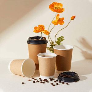 Vasos de Papel Desechables para Café con Logotipo Impreso Personalizado, Vaso de Papel Kraft de Doble Pared con Tapas para Bebidas Frías o Calientes - Product Image 4