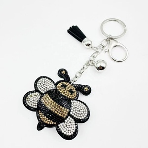 Hot Sale Diamond Decoration Cute Bee <b>Keychain</b> Bag Pendant Cartoon Insect Pendant Diamond-encrusted <b>Leather</b> Fringe <b>Keychain</b> - Product Image 5