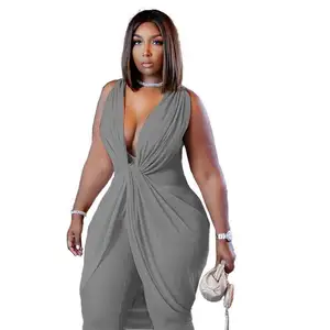 2022 Nieuwe Collectie Eendelige Jumpsuit Dames Lente V-Hals Mouwloze Kleding Dames Playsuit 4xl Plus Size Jumpsuit