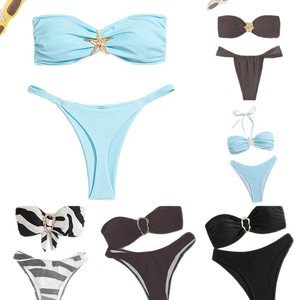 Ensemble bikini deux pièces sans bretelles pour femmes, avec accent métallique, couleur unie, pour la natation et les sports nautiques - Product Image 5