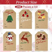 Étiquettes autocollantes en papier kraft de Noël, 6 motifs, étiquettes d'emballage cadeau pour les fêtes (250 PCS/rouleau)