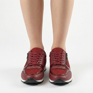 Nouvelles baskets basses personnalisées <span class=keywords><strong>bordeaux</strong></span> en maille et PU pour femmes 2026 (à lacets + fermeture éclair latérale) - Product Image 5