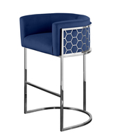 Tabouret de bar haut en acier inoxydable à motif nid d'abeille laser, chaise de bar en tissu velours commercial, meubles en argent