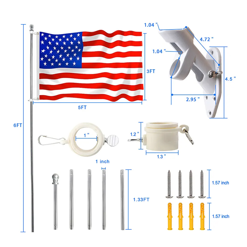दूरबीन 6 फीट 5 समुद्री मील दीवार माउंट Flagpole स्टेनलेस स्टील उद्यान के लिए झंडा पोल