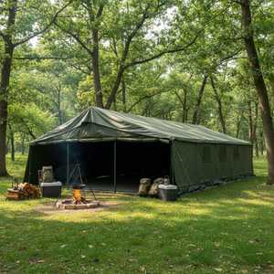 Custom Army-green Canvas Double Layer One Bedroom Wall Tent 100 Persons Durable <b>Frame</b> Four-season All Weather 3000mm - Product Image 1