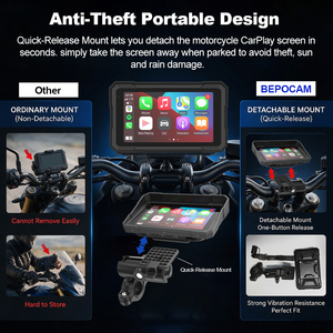 Moniteur sans fil CarPlay pour moto de 5 pouces, double caméra de tableau de bord avant et arrière 2K, support détachable, étanche, GPS pour moto, écran ZC11E - Product Image 2