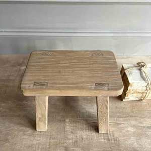 Taburete Pequeño de Madera Reciclada, Rústico, de Olmo Macizo, Reposapiés Bajo, Soporte para Plantas, Decoración Vintage de Estilo Rústico, Mesa Auxiliar - Product Image 1