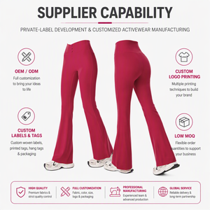 Pantalones de Yoga Premium para Mujer, Color Borgoña, Cintura Alta, Corte Acampanado, con Cintura Cruzada en V y Detalle de Botones, para Colecciones de Fitness Profesional - Product Image 3