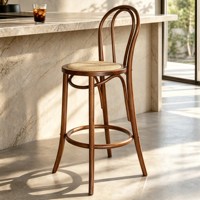 Tabouret de bar en bois massif nordique avec dossier, couleur cerisier rétro, tabouret haut créatif en bois courbé pour la maison