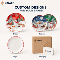Plato de Cerámica con Diseño de Reno y Muñeco de Nieve Navideño |   Plato de Navidad con Diseño Personalizado, Venta al por Mayor, OEM, ODM 2. Diez Atributos Personalizados