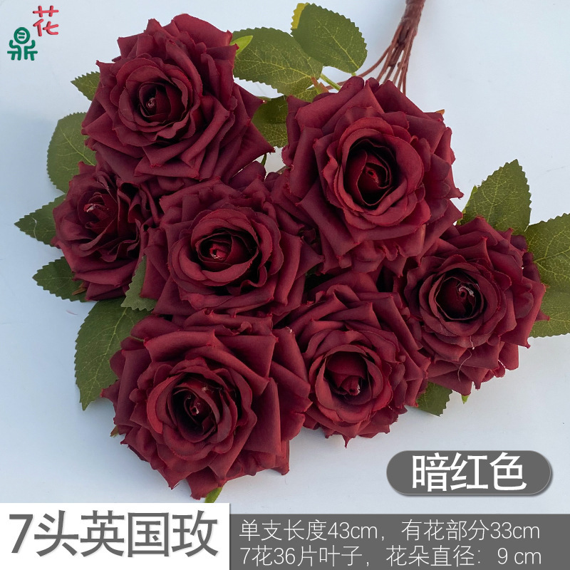 Rose britannique à 7 têtes DG rouge foncé