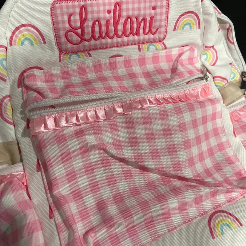 Wholesale Custom Mini School Book Bags Plaid Ruffle Toddler Lunchbox Purse Set Backpack For Kids