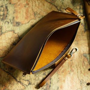 Vintage Crazy Horse Leather Clutch Bag Wristlet <b>Pouch</b> with Zipper Large Capacity Briefcase for Business & Daily Use - Product Image 4