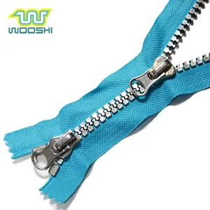 Double Zips Slider Resin Teeth Backpack Zippers for Sale No 5 Plastic Derlin 2 Way 8# Zipper with Elastic Silver Sports Bag