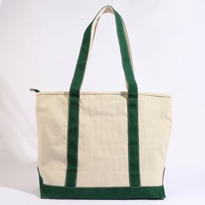 Sac fourre-tout en toile de coton recyclable personnalisé avec poignée en corde, fermeture éclair, poche, logo imprimé, couleur naturelle - Product Image 2