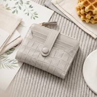 Dompet Pendek Motif Buaya Gaya Korea untuk Wanita, Mini Clutch, Tempat Kartu dengan Ritsleting dan Kancing Tekan