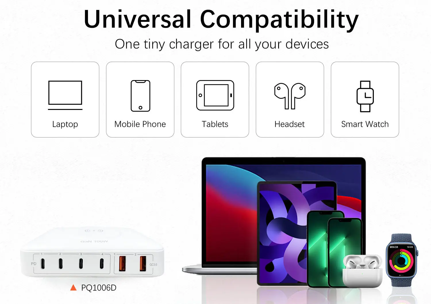 Carregador sem fio para celular, estação de carregamento universal rápida para laptop e celular, personalizado para Samsung Iphone Qi 100W