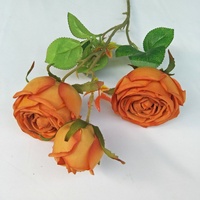 Rose artificielle réaliste en soie à 3 têtes, bords brûlés, couleur automne vintage, pour photographie de mariage et Noël
