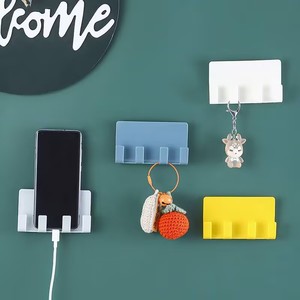 Adhesive Mobile Phone Charging Holder Wall Mount 4 Hook Storage Rack Multi Functional Organizer For Home Office Use - Product Image 2