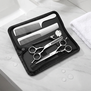 Kit professionnel de ciseaux de coiffure 4 pièces : ciseaux à effiler, peigne, étui, en acier inoxydable, pour droitiers, outils de toilettage de salon - Product Image 3