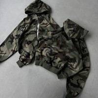 Sudadera con Capucha Verde Camuflaje para Hombre, Estilo Urbano, Talla Grande, con Cierre, Logotipo Personalizado, Fabricante de Ropa OEM ODM, Marca Privada