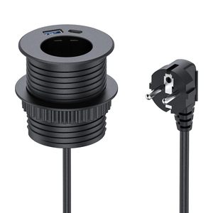 <span class=keywords><strong>Enchufe</strong></span> de escritorio de muebles de plástico Circular estándar de Reino Unido/EE. UU./UE, <span class=keywords><strong>enchufe</strong></span> de orificio de 2,36 pulgadas, toma de corriente empotrada con Cable de 2 m - Product Image 1