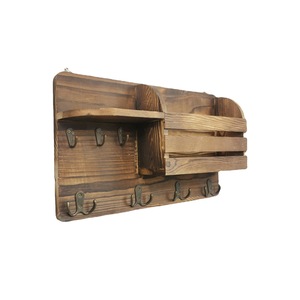 Retro wooden wall-mounted key <b>rack</b>, backpack and <b>coat</b> <b>rack</b>, wall storage unit - Product Image 1