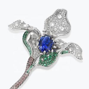 ジュエリーパーソナリティ魚高級デザイナーブルージルコン植物マグノリアチューリップユリの花女性のブローチ - Product Image 2