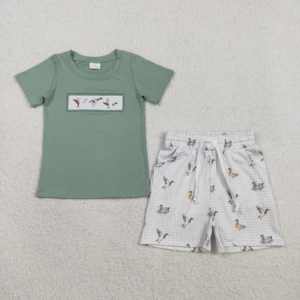 Conjunto de 2 Piezas para Niños, Camiseta y Pantalones Cortos con Estampado de Patos Mallard, Venta al Por Mayor, Algodón y Spandex, Tela de Primavera/Otoño - Product Image 2