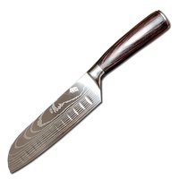Japanse Chef-Kok Santoku Multifunctionele Keukenmes Metalen Fruitvlees Groentesnijder Voor Huishoudelijk Gebruik Met Houten Handvat