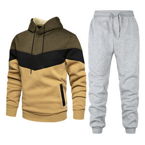 Ensemble de sport pour <span class=keywords><strong>homme</strong></span> <span class=keywords><strong>2021</strong></span>, style décontracté et <span class=keywords><strong>tendance</strong></span>, printemps-automne, sweat à capuche et pantalon patchwork, deux pièces - Product Image 4
