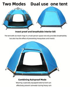Tente familiale automatique pop-up double couche orange et bleue pour le camping en plein air – Vente en gros - Product Image 2