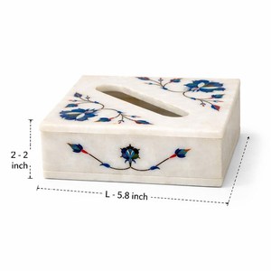 ANURAG HANDICRAFT Boîte à mouchoirs en marbre incrusté de fleurs modernes, design bleu et rouge, article cadeau artisanal, décoration intérieure, salon - Product Image 2