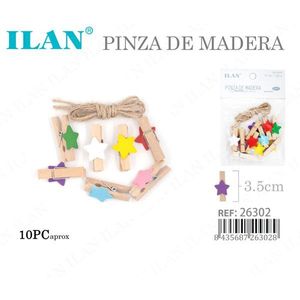 Ilan Mollette a Stella in Legno da 3,5 cm con Corda di Iuta, Confezione Multipla - Product Image 1