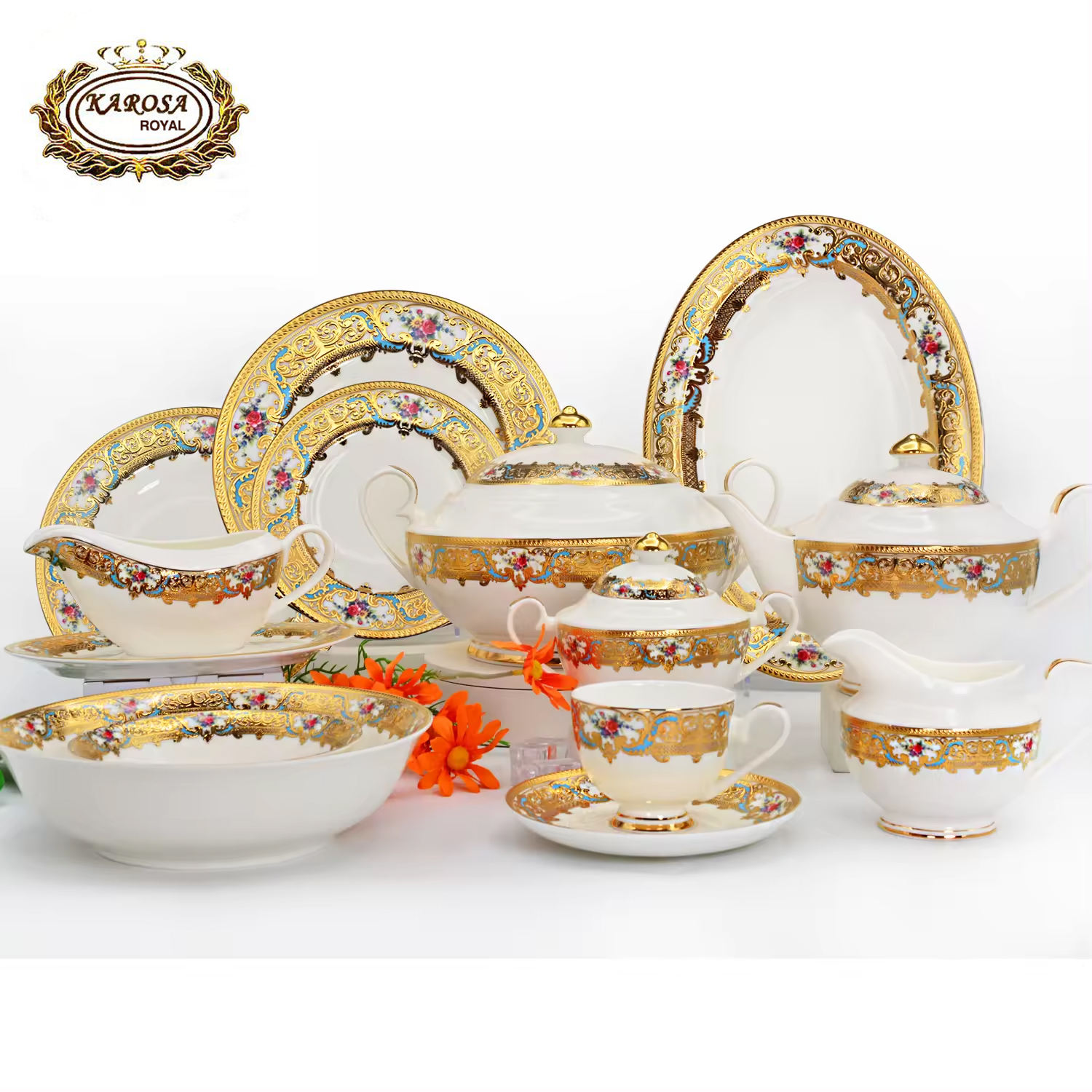 Royal Bone China Dinner Set Gold Elegant Durable