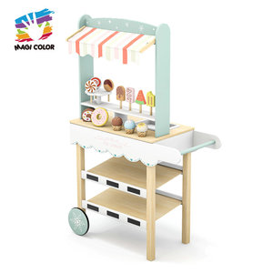 Juguete de juego de simulación de madera para niños, supermercado, tienda de comestibles con soporte de carrito de tendero de helado para juego de cocina W10A273 - Product Image 3