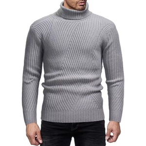 Suéter de punto con <span class=keywords><strong>cuello</strong></span> alto y diseño de chevron para <span class=keywords><strong>hombre</strong></span>, otoño-invierno, con patrón acanalado direccional, <span class=keywords><strong>cuello</strong></span> enrollado, texturizado, ajuste ceñido, <span class=keywords><strong>jersey</strong></span> de punto. - Product Image 4