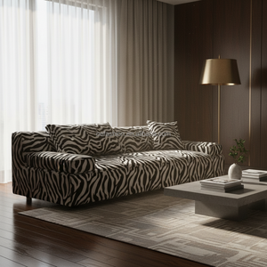 Sofá de Tela Moderno de Lujo con Patrón en Zig Zag, Azul Chevron, para Sala de Estar, Proyecto de Penthouse o Villa - Product Image 3