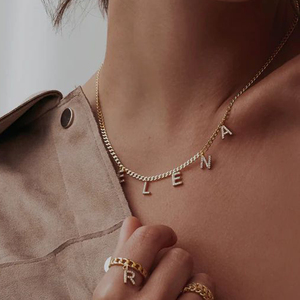 اسم قلادة الزركون رسالة الفولاذ المقاوم للصدأ شخصية قلادة قلادة قلادة اللوحة هدية دروبشيب الفولاذ المقاوم للصدأ المجوهرات - Product Image 2