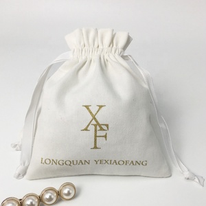 Eco cotton drawstring jewelry bag custom logo white clothing cotton pouch for mobile