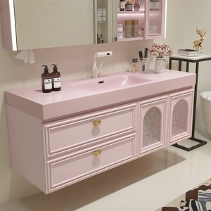 <b>Large</b> unit pink rock slab seamless ceramic basin intelligent <b>mirror</b> wall hanging bathroom cabinet - Product Image 5