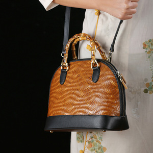 Chinese Style Bamboo Woven Tote Bag Handmade Cowhide Crossbody Bag Artistic Women's Bag Guizhou Origin - Product Image 4