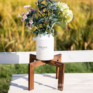 Wooden flower <b>pot</b> base, balcony plant <b>stand</b>, floor-standing cross-shaped flower <b>pot</b> rack, green plant ornament, solid wood - Product Image 3