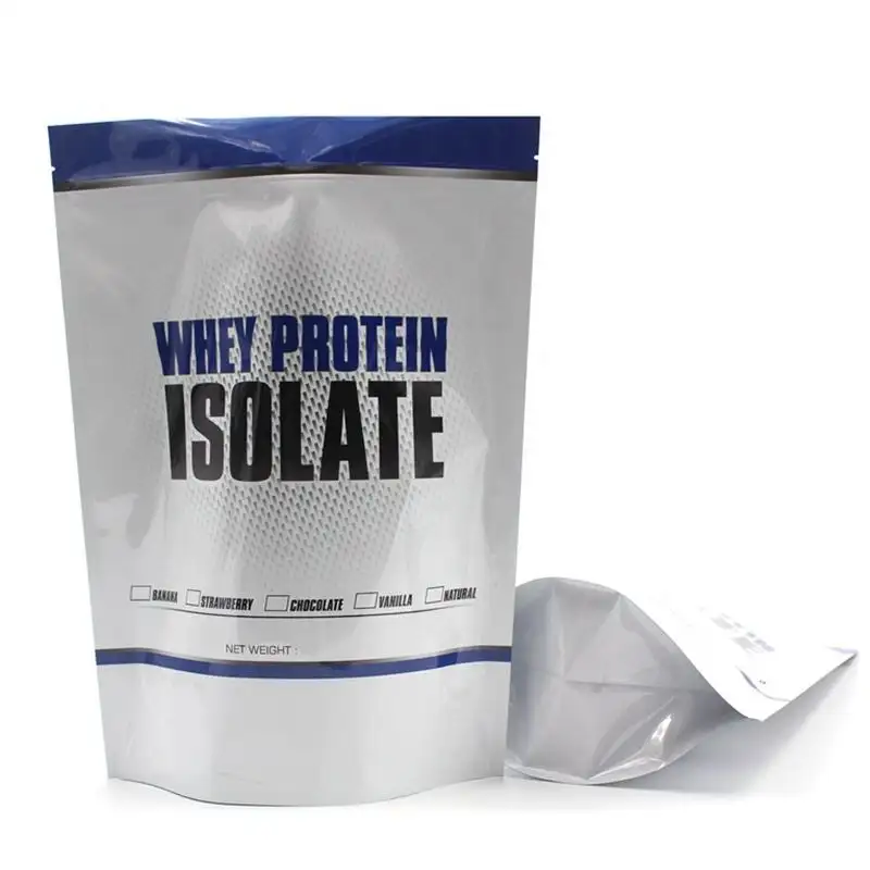 Sachet debout personnalisé d'isolat de protéine de lactosérum sacs en mylar brillant thermoscellable sacs d'emballage alimentaire