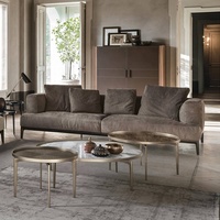 Lassic-sofá clásico de cuero puro con patas de acero inoxidable para sala de estar, conjunto de muebles