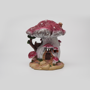 Statue de maison <span class=keywords><strong>champignon</strong></span> <span class=keywords><strong>rouge</strong></span> en polyrésine d'extérieur personnalisée avec lumières solaires LED pour décorations de jardin - Product Image 4